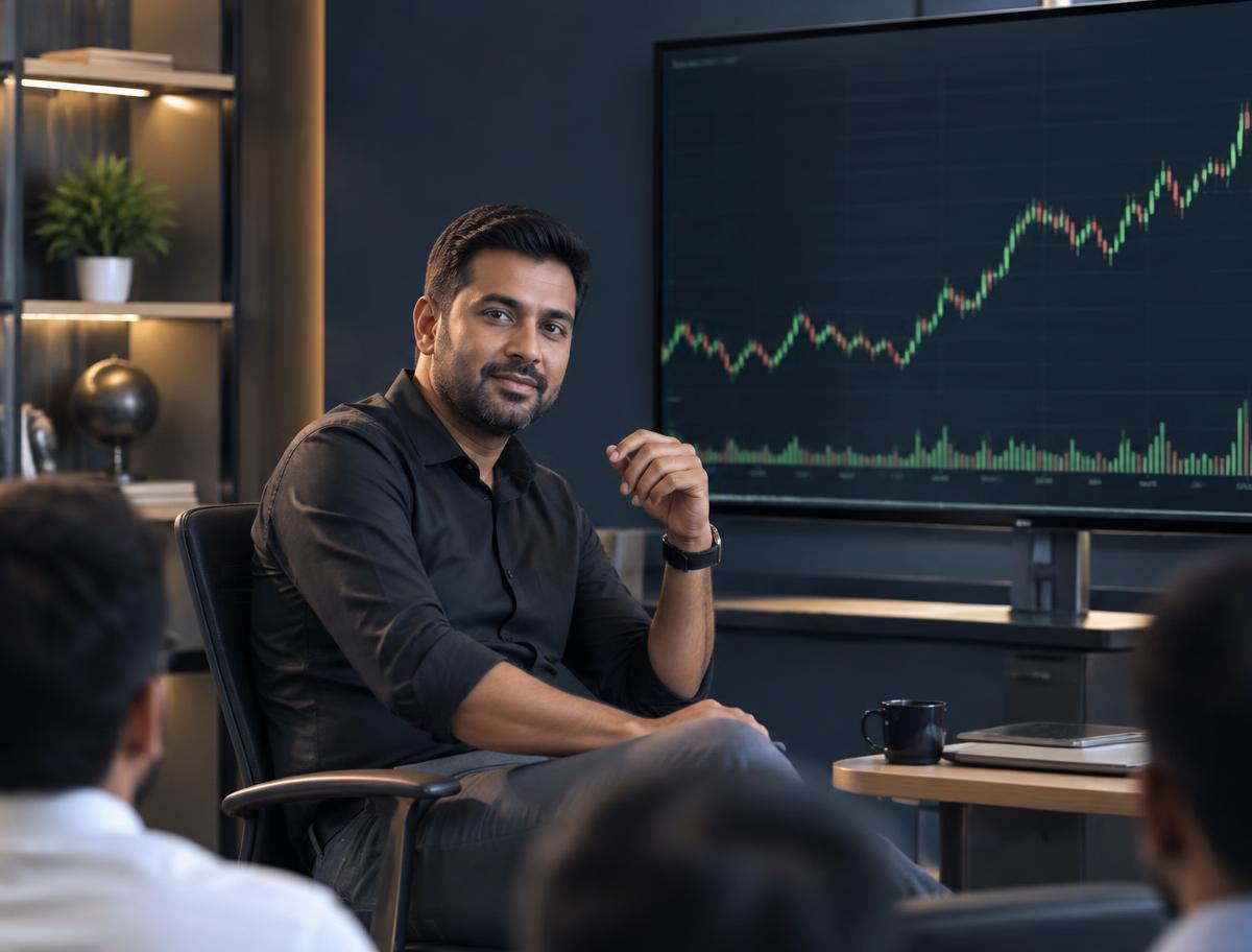 Market Edge mentor teaching candlestick chart analysis in a live class
